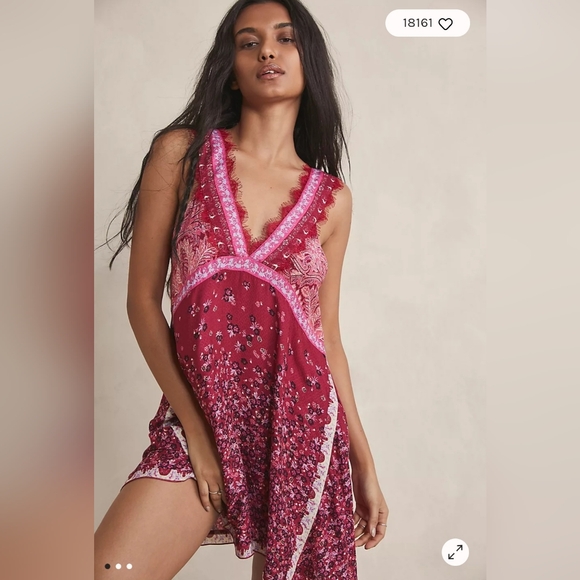 Free People BOHO Burgundy and Pink Trapeze Slip Top - Picture 1 of 7